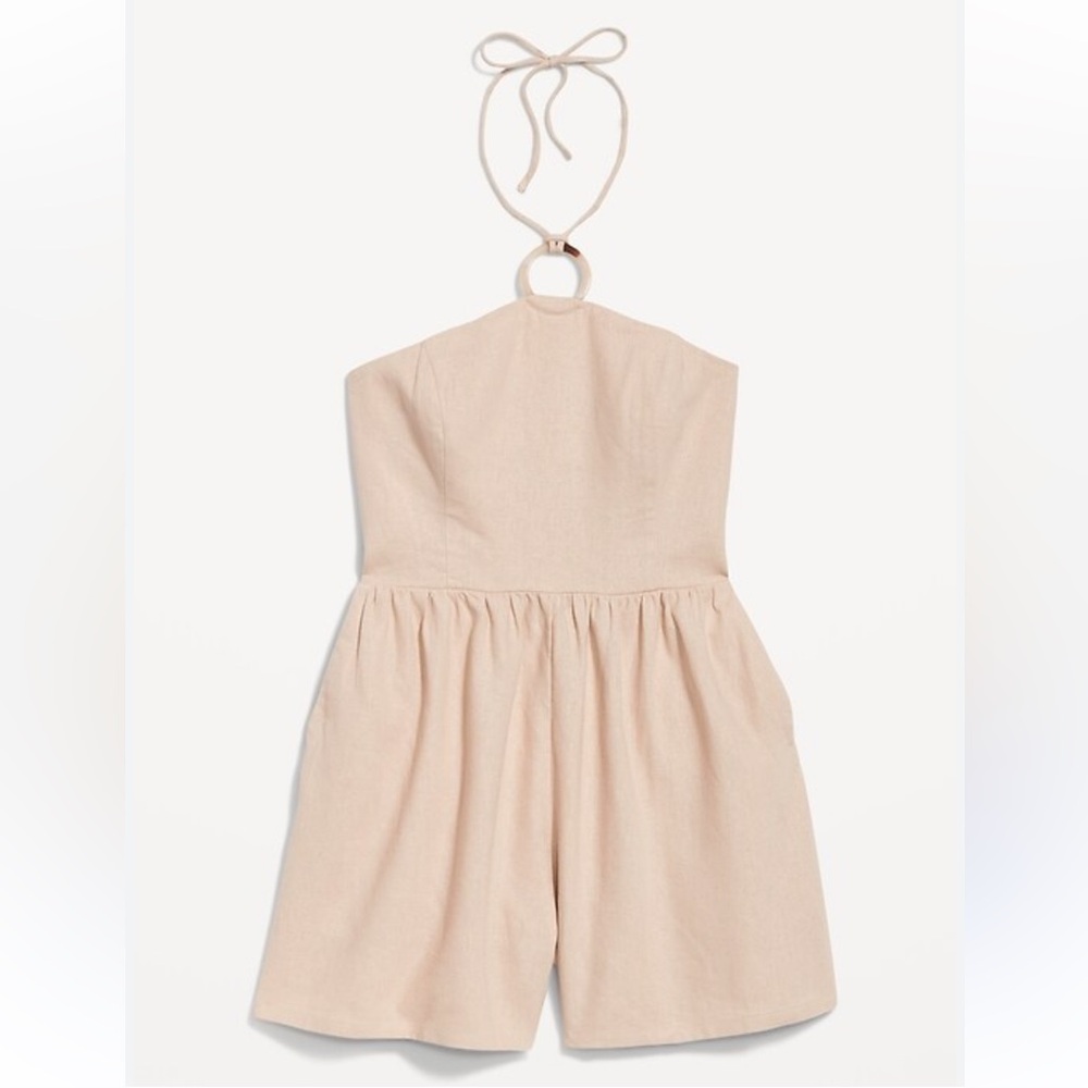 NWT Linen-Blend O-Ring Halter Romper XL